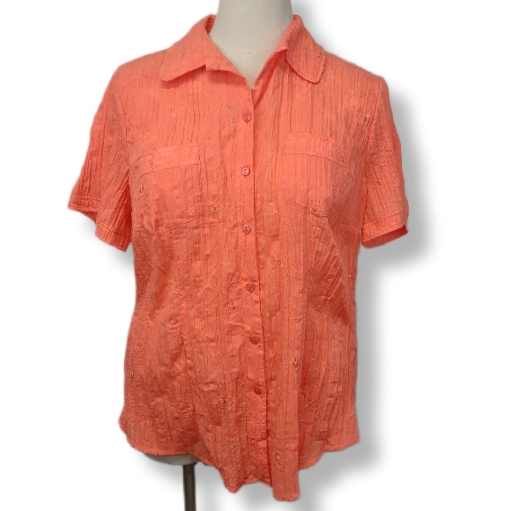 TanJay Women's Coral Button-Up Blouse